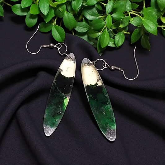 Gold and green drop earrings