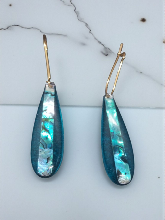 Blue paua drop earrings