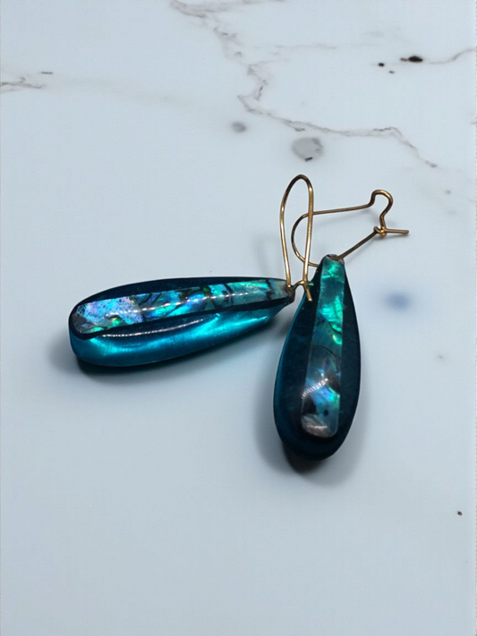 Blue paua drop earrings