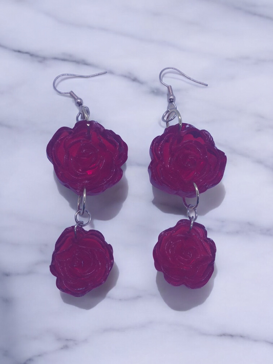 Ultra red rose earrings